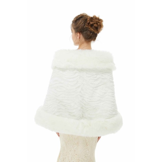 Pure White Warm Faux Fur Shawl For Bride For Winter
