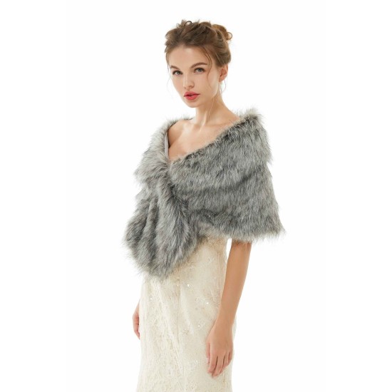 Wedding Wrap Faux Fur Sleeveless Open Front Bridal Shawl