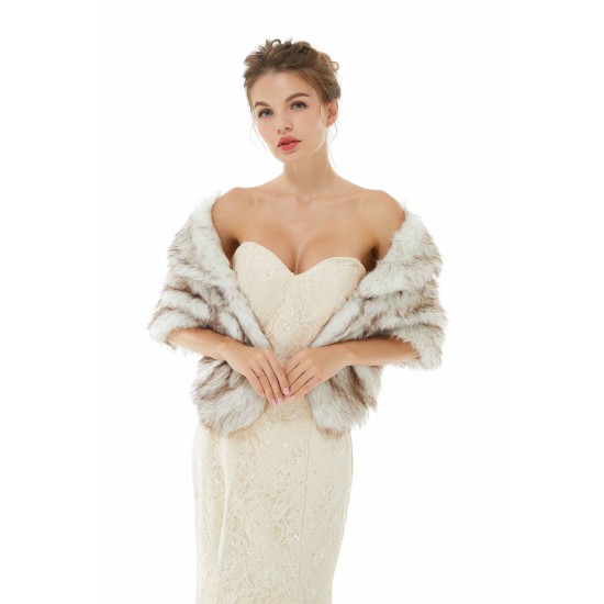 Faux Fur Jacket Women White Wrap Shawl Winter Cover Ups
