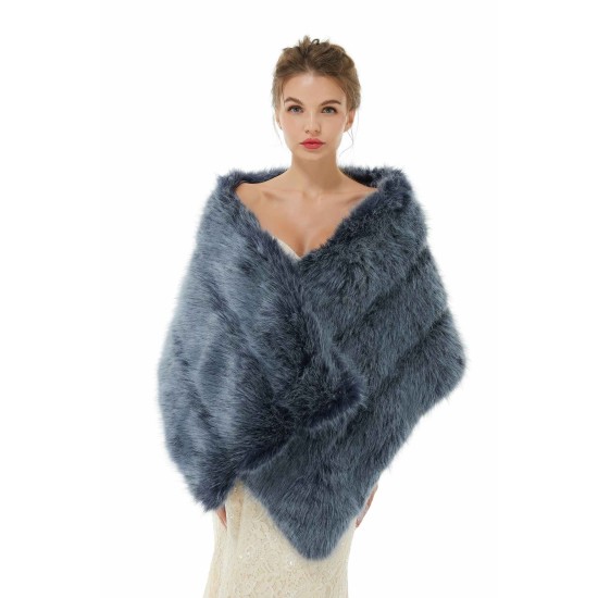 Faux Fur Jacket Women Navy Winter Wrap Shawl Poncho Cape Coat