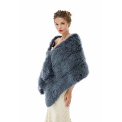 Faux Fur Jacket Women Navy Winter Wrap Shawl Poncho Cape Coat