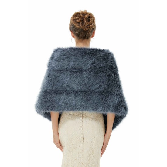 Faux Fur Jacket Women Navy Winter Wrap Shawl Poncho Cape Coat