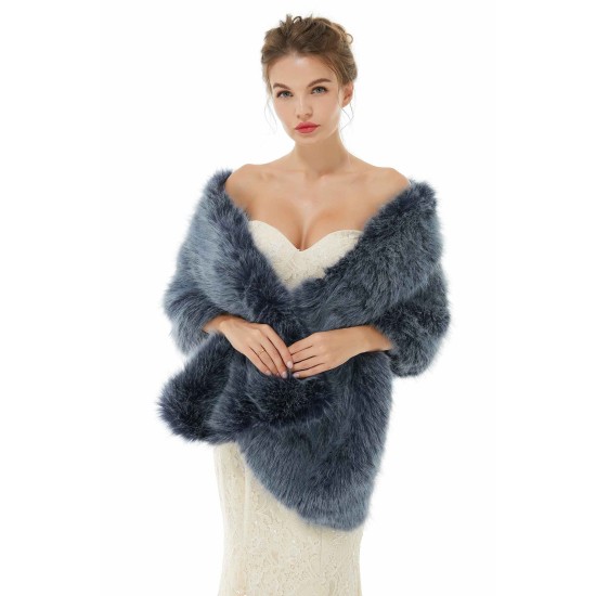 Faux Fur Jacket Women Navy Winter Wrap Shawl Poncho Cape Coat