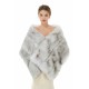 Faux Fur Wedding Shawl Light Gray Fluffy Bridal Wrap Shrug