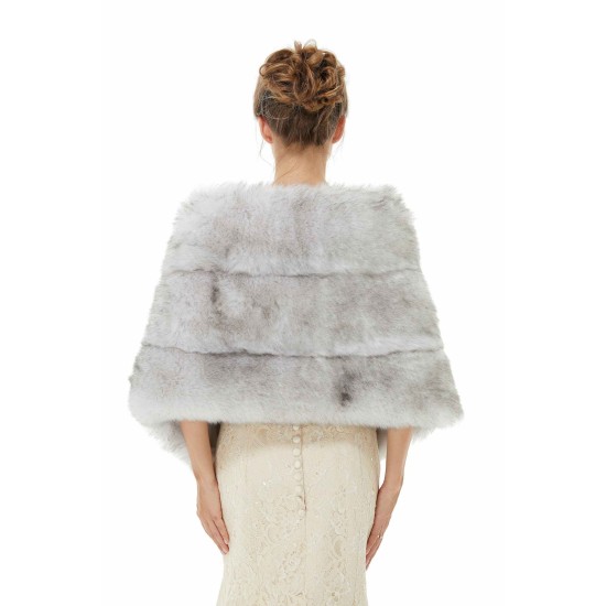 Faux Fur Wedding Shawl Light Gray Fluffy Bridal Wrap Shrug