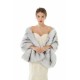 Faux Fur Wedding Shawl Light Gray Fluffy Bridal Wrap Shrug
