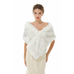 Ivory Faux Fur Wedding Shawl Open Front For Bride