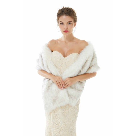 Ivory Faux Fur Wedding Shawl Open Front For Bride