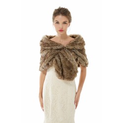 Brown Wedding Shrug Faux Fur Stole Fluffy Bridal Wrap Shawl