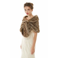 Brown Wedding Shrug Faux Fur Stole Fluffy Bridal Wrap Shawl