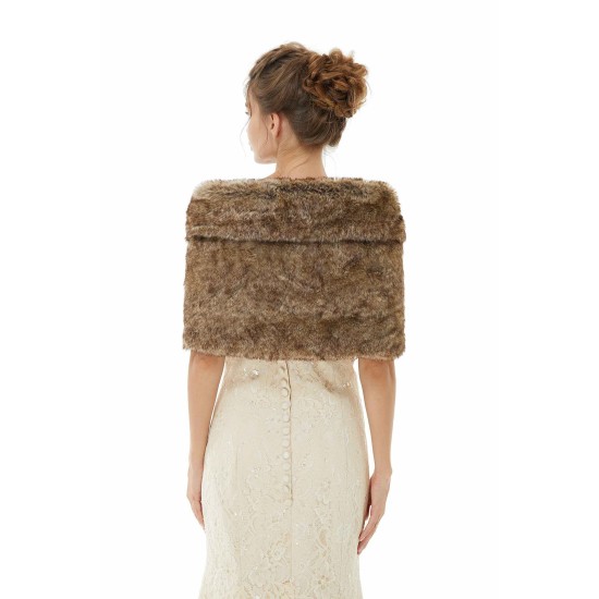 Brown Wedding Shrug Faux Fur Stole Fluffy Bridal Wrap Shawl