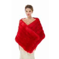 Red Wedding Shawl Faux Fur Stole Fluffy Bridal Wrap Shrug