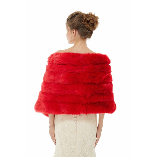 Red Wedding Shawl Faux Fur Stole Fluffy Bridal Wrap Shrug
