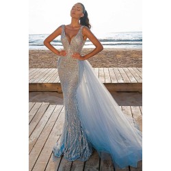 Glamorous Sequins Crystal Mermaid Prom Dress V-Neck Sleeveless