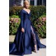 Chic Asymmetric One Shoulder Satin Floor Length Party Dress With Lace Trousers