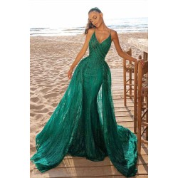 Mermaid Prom Party Dress V-Neck Sequined Evening Gowns Sweep/Trumpet Train