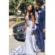 Stretch Satin V-Neck Evening Maxi Dress Sleeveless Mermaid Prom Party Gowns