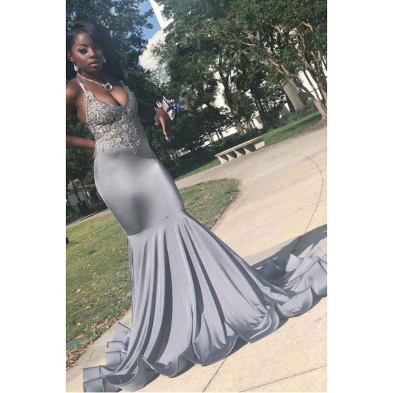 Stretch Satin V-Neck Evening Maxi Dress Sleeveless Mermaid Prom Party Gowns