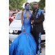 Satin Halter V-Neck Mermaid Evening Gowns Sleeveless Crystals Prom Dress Sweep Train