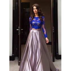 Gorgeous Two Piece Formal Dress Long Sleeves Lace Evening Dress