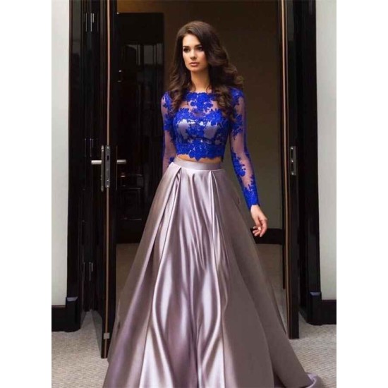 Gorgeous Two Piece Formal Dress Long Sleeves Lace Evening Dress