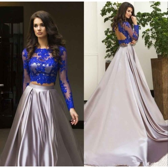 Gorgeous Two Piece Formal Dress Long Sleeves Lace Evening Dress
