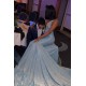 Sleeveless V-neck Appliques Court Train Mermaid Long Prom Dresses