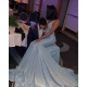Sleeveless V-neck Appliques Court Train Mermaid Long Prom Dresses