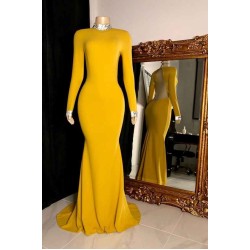 Curvy Long Sleevess Open Back Mermaid Evening Dresses