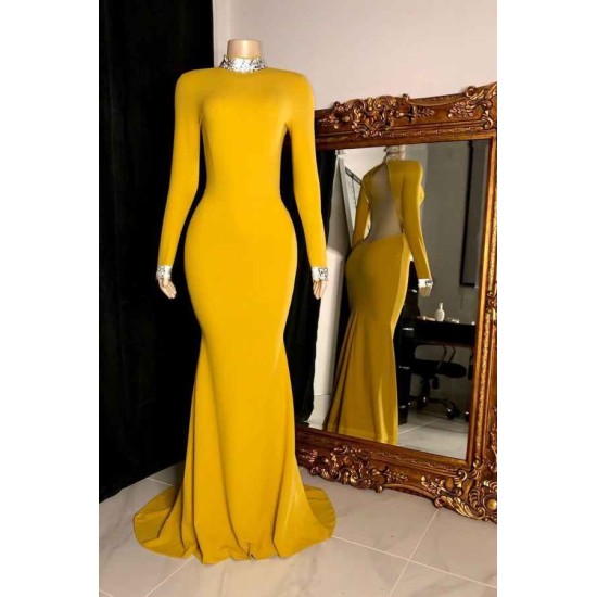 Curvy Long Sleevess Open Back Mermaid Evening Dresses