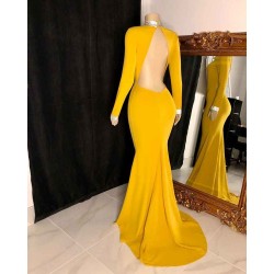 Curvy Long Sleevess Open Back Mermaid Evening Dresses