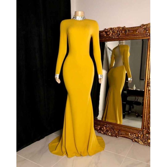 Curvy Long Sleevess Open Back Mermaid Evening Dresses