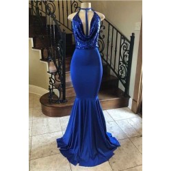 Elegant Sequins Halter Floor Length Mermaid Evening Dresses