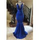 Elegant Sequins Halter Floor Length Mermaid Evening Dresses