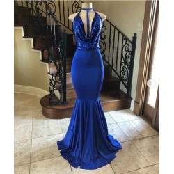 Elegant Sequins Halter Floor Length Mermaid Evening Dresses