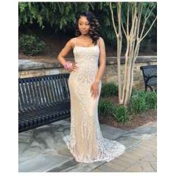 Gorgeous Beading Appliques Spaghetti Lace-up Long Mermaid Evening Dresses