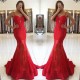 Spaghetti Straps Red Lace Evening Dresses Mermaid Chic Prom Dresses