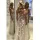Spaghetti Straps Open Back Flowers Chic Evening Gown Corset Illusion Tulle Prom Party Gowns