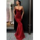 Chic Spaghetti Straps Sequins Long Evening Dresses Sheath Formal Dresses