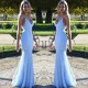 Chic Open Back Lace Evening Dress Mermaid Spaghetti Straps Baby Blue Fomral Evening Dress