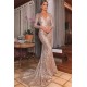 Mermaid Chic Silver Backless Lone-Sleeves V-Neck Sequins Evening Dresses