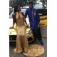 Simple Gold Shining Sequins Halter Mermaid Keyhole Sleeveless Chic Evening Dresses