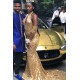 Simple Gold Shining Sequins Halter Mermaid Keyhole Sleeveless Chic Evening Dresses