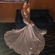 Alluring Spaghetti straps Glittering Sequins Sleeveless Mermaid Open Back Evening Dresses