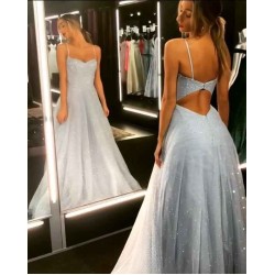 Charming Backless Dress Tulle Floor Length Prom Dresses Long Evening Gowns