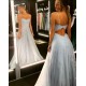 Charming Backless Dress Tulle Floor Length Prom Dresses Long Evening Gowns