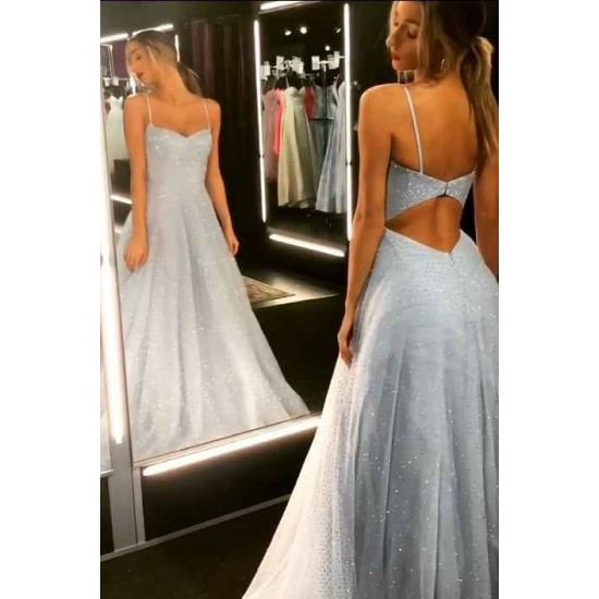 Charming Backless Dress Tulle Floor Length Prom Dresses Long Evening Gowns
