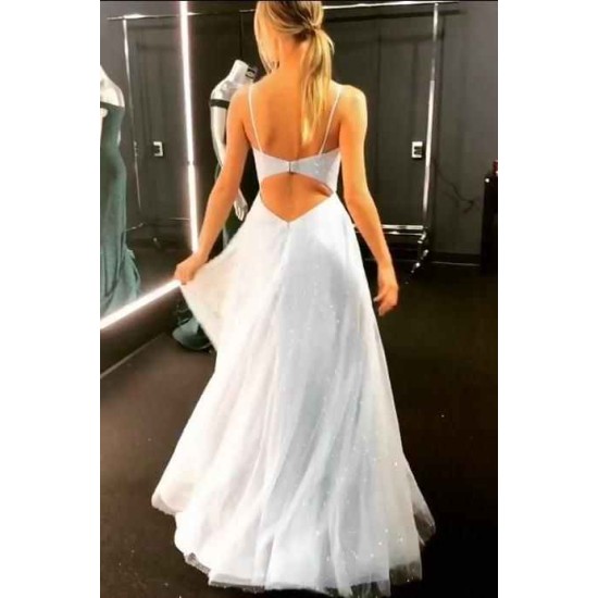 Charming Backless Dress Tulle Floor Length Prom Dresses Long Evening Gowns