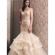 Elegant Mermaid Light Champagne Tulle High Neck Beading Prom Party Gowns| Evening Dress