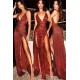 Chic Sequined Spaghetti Strap Front Split Evening Gown